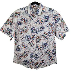 Huntington Ridge Women's Button Up Shirt Size Medium‎ Top Short Sleeve Navy Boat